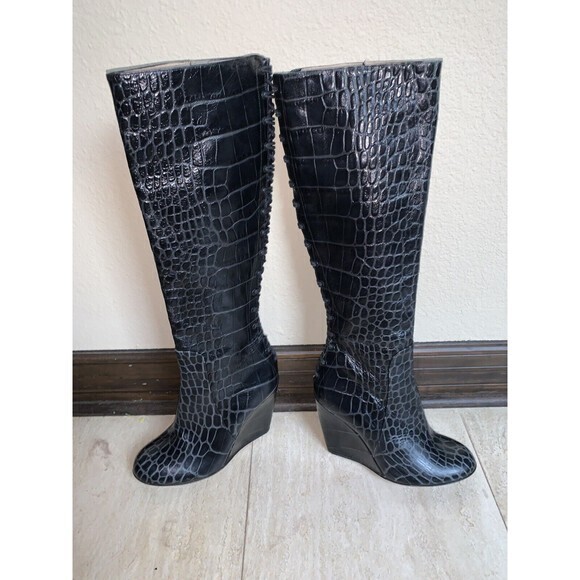 Jerome C. Rousseau Black Alligator Print Leather Lace Up Wedge Boots‎ 36.5 US6 - Picture 10 of 12